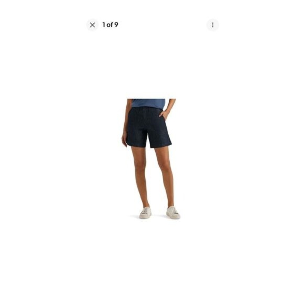 LEE Women's Fresno Jean Shorts Comfort Waistband Blue Dark Wash High Rise Size 6